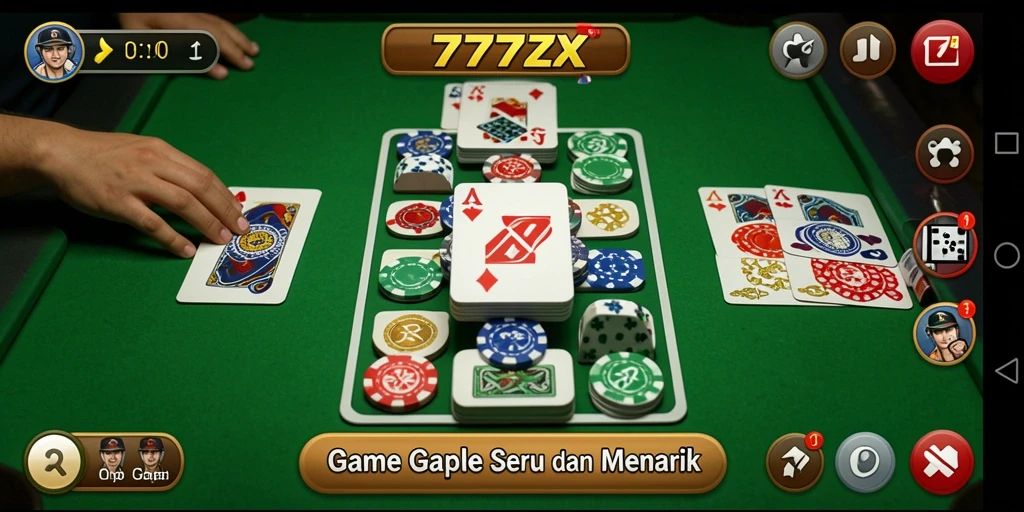 Tampilan gameplay Gaple yang seru dan interaktif di 777ZX.