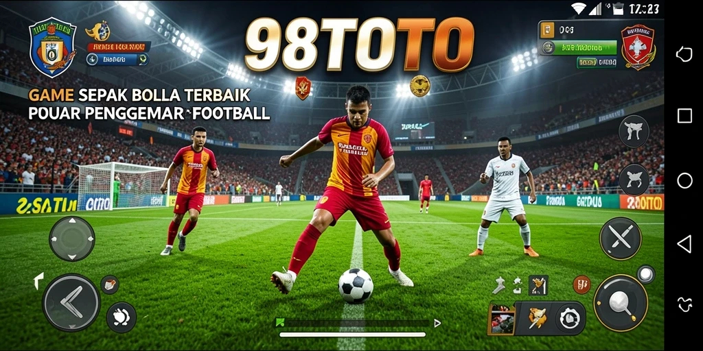 Screenshot gameplay 98TOTO menampilkan aksi pertandingan sepak bola yang seru.