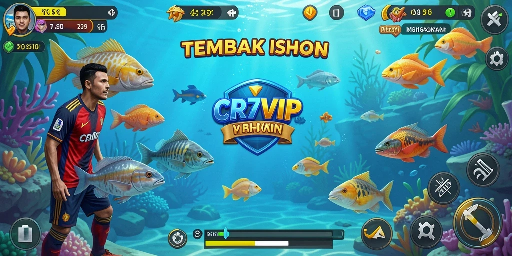 Tampilan gameplay seru dari game Tembak Ikan CR7VIP yang penuh warna.