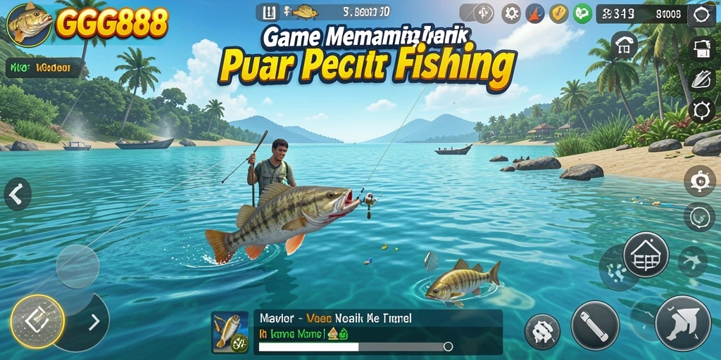Screenshot GGG888 menampilkan gameplay seru saat memancing ikan besar.