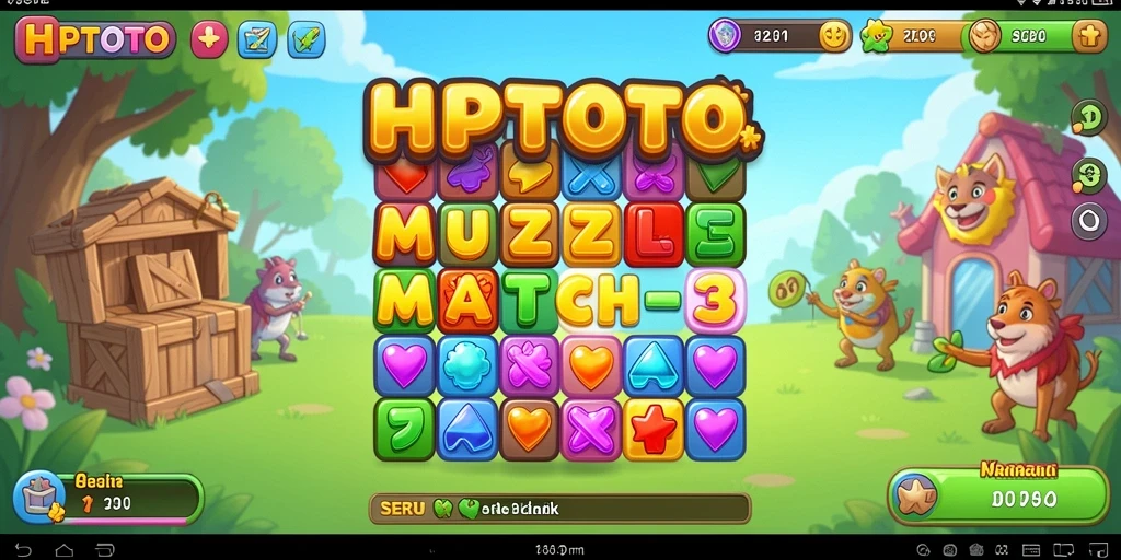 Screenshot utama HPTOTO menampilkan gameplay seru Match-3 yang menarik.