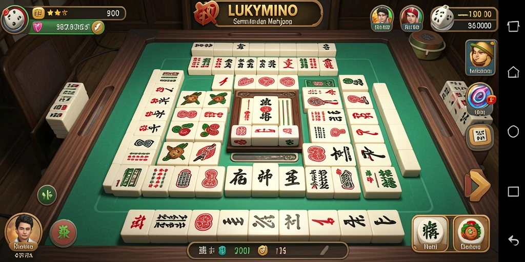 Cuplikan gameplay LUKYMINO dengan ubin Mahjong yang berwarna-warni.