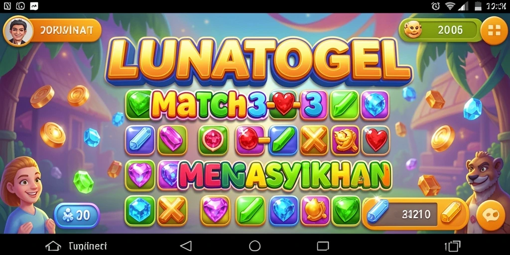 Tampilan seru dari gameplay LUNATOGEL yang penuh warna.