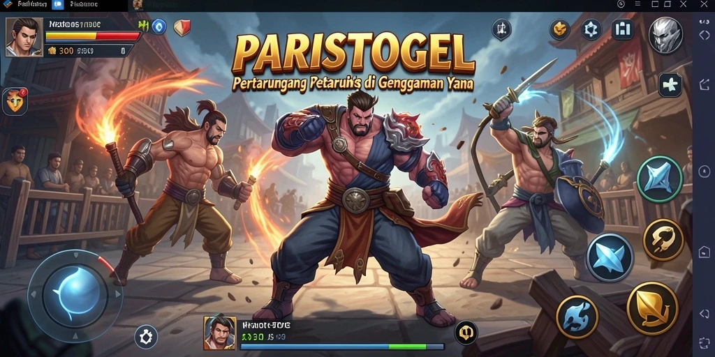 Screenshot dari gameplay PARISTOGEL yang menunjukkan pertarungan karakter yang epik.