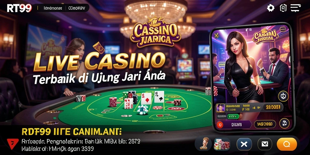 Screenshot RT99 menampilkan dealer Live Casino yang ramah dan gameplay menarik.