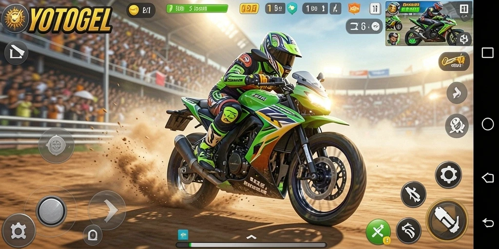 Tampilan gameplay YOTOGEL yang mendebarkan dalam balapan motor.